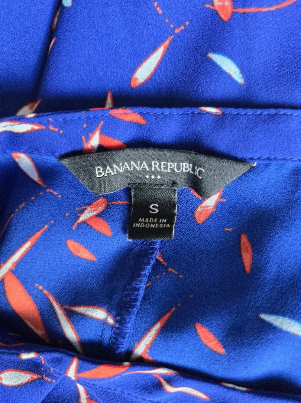Banana Republic Blue Printed Long-Sleeve Ruffle-Hem Dress Size S Retro Casual - Picture 7 of 9